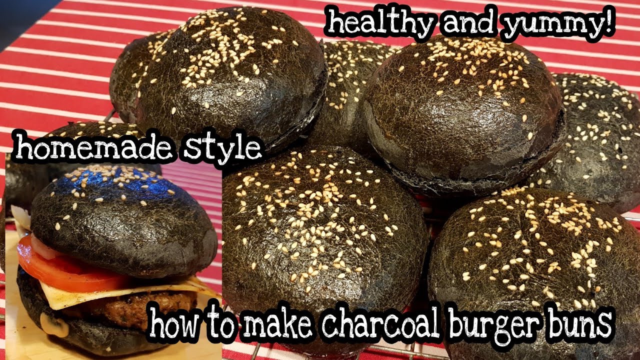 how to make healthy charcoal burger buns/soft and spongy👍/charcoal burger buns homemade style 🍔