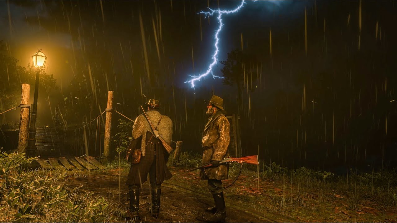 🌧️ Arthur & Uncle’s Rainy Walk | Relaxing Red Dead Redemption 2 Thunderstorm Ambience | 4K ASMR