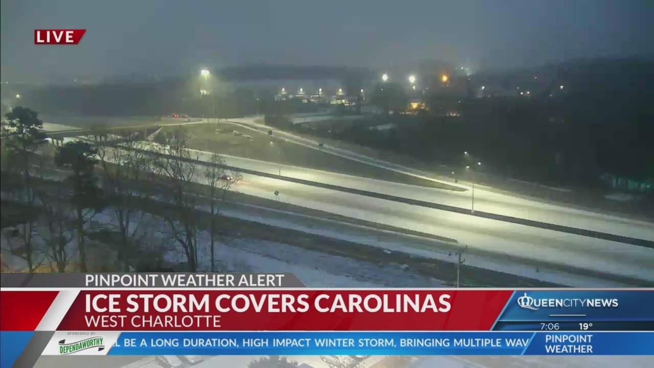 Slow-moving drivers on I-85 in west Charlotte during icy conditions
