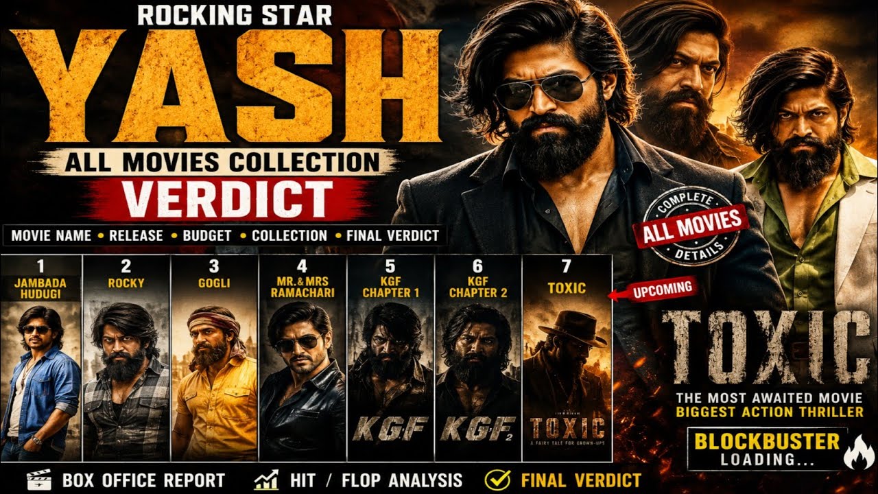 YASH ALL MOVIES COLLECTION & VERDICT 🔥 | KGF 1 & 2, Toxic, Rocky | Budget, Collection & Hit/Flop