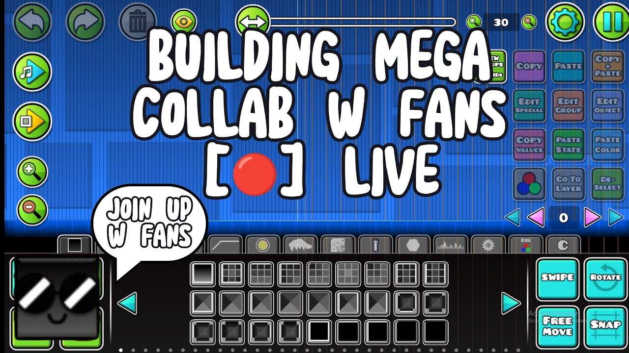 [🔴] BUILDING MEGA COLLAB WITH FANS, JOIN UP - Geometry Dash