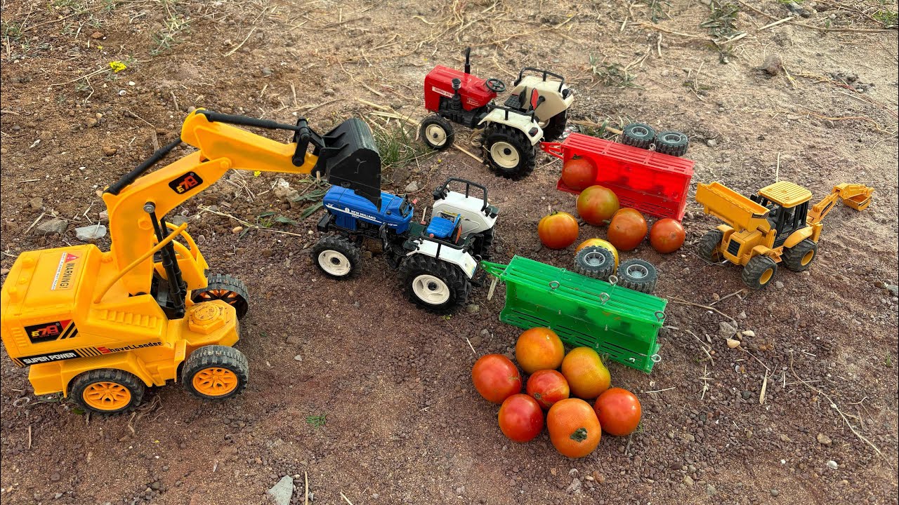 JCB loading tomato tractor trolley accident tractor trolley JCB return Loading tomato cartoon toy ￼