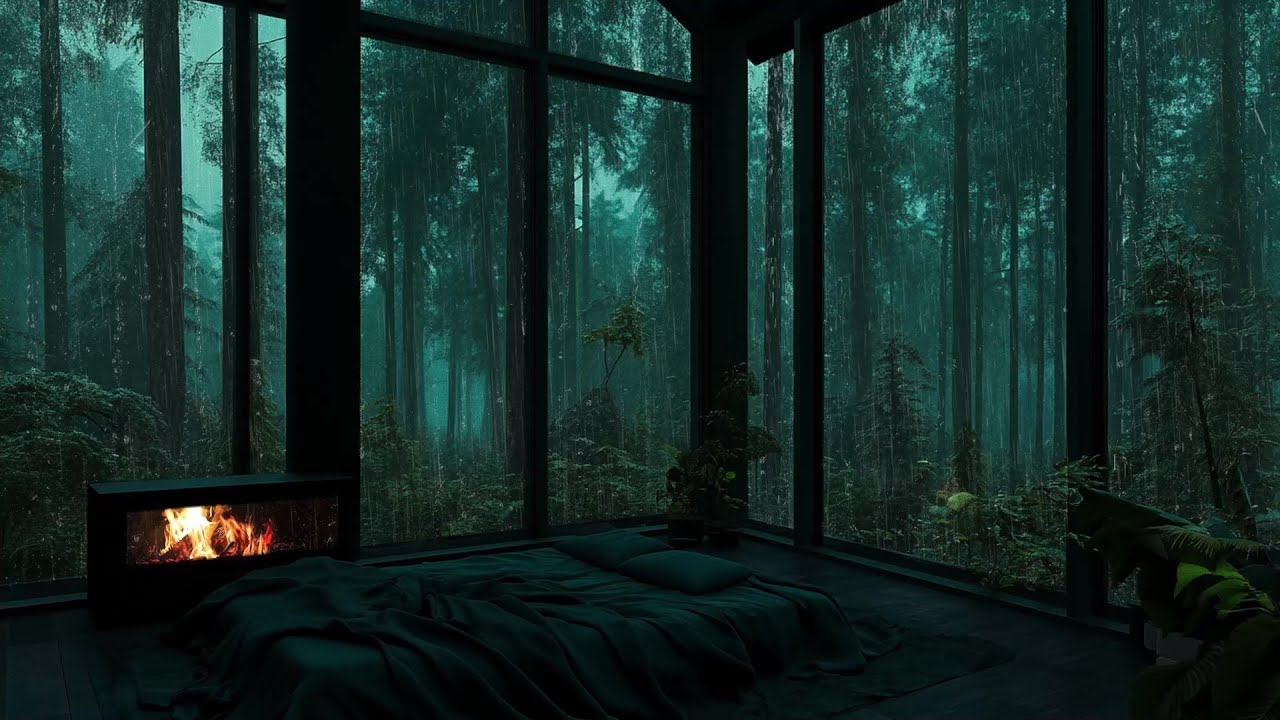 Winter Rain in the Deep Forest 🌧 (No Ads) | Dark Bedroom Sounds for Stress Relief and Deep Sleep