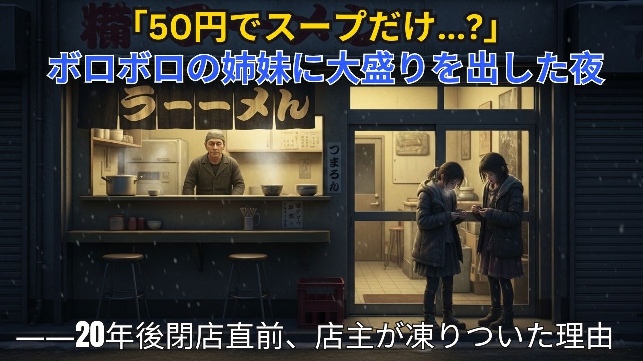 廃業寸前のラーメン屋にボロボロの姉妹が来店「50円でスープだけでも...」大将「大盛り2つ食っていきな!」→20年後、閉店を決めた店に現れた人物に涙【感動する話】