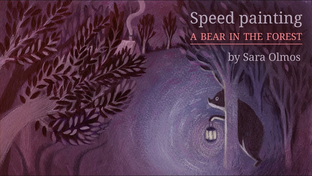 A bear in the forest. Acrylic illustration. Timelapse. Speed painting.