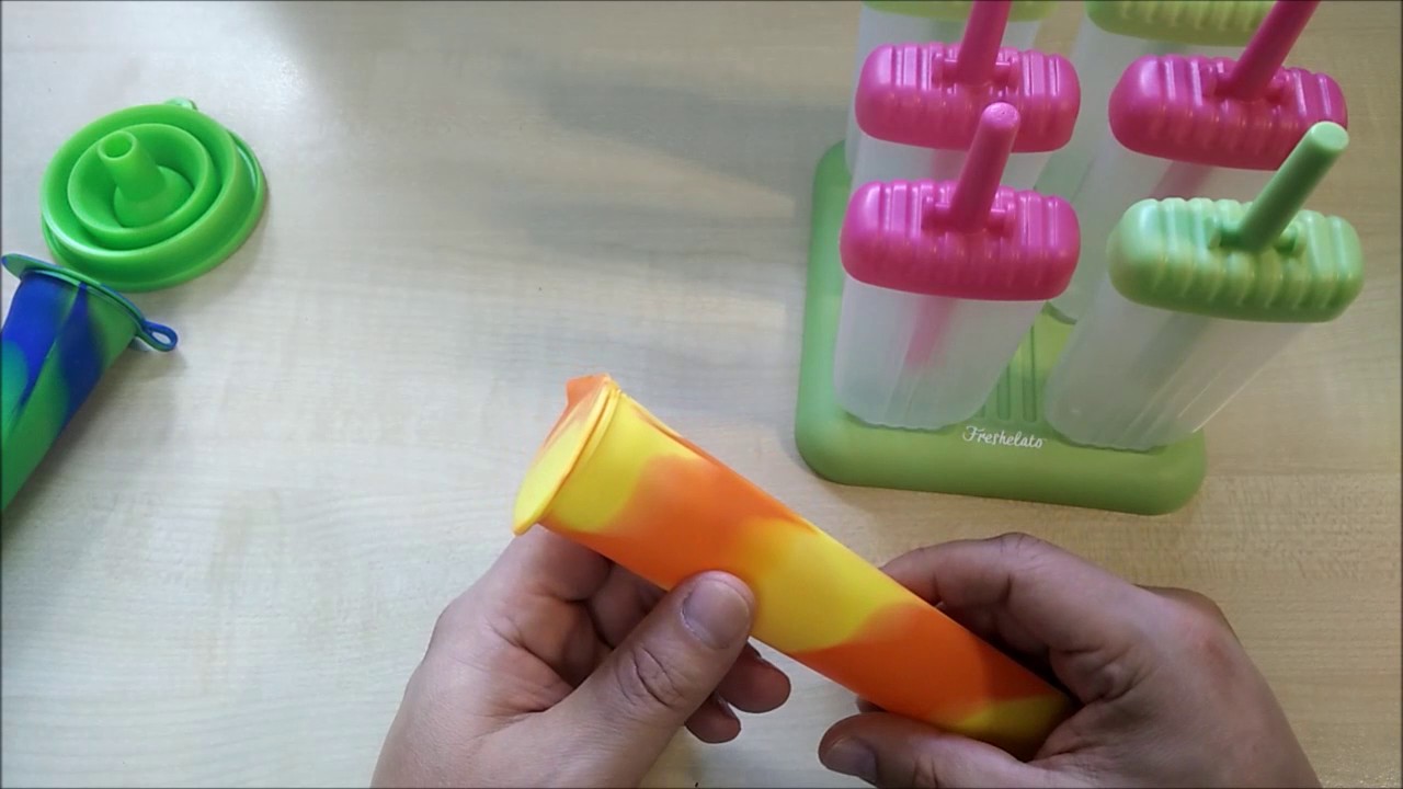 Freshelato - Stieleisformen / Wassereisformen Set + 2 x Silikon Eis Pop Form + Trichter + Bürste