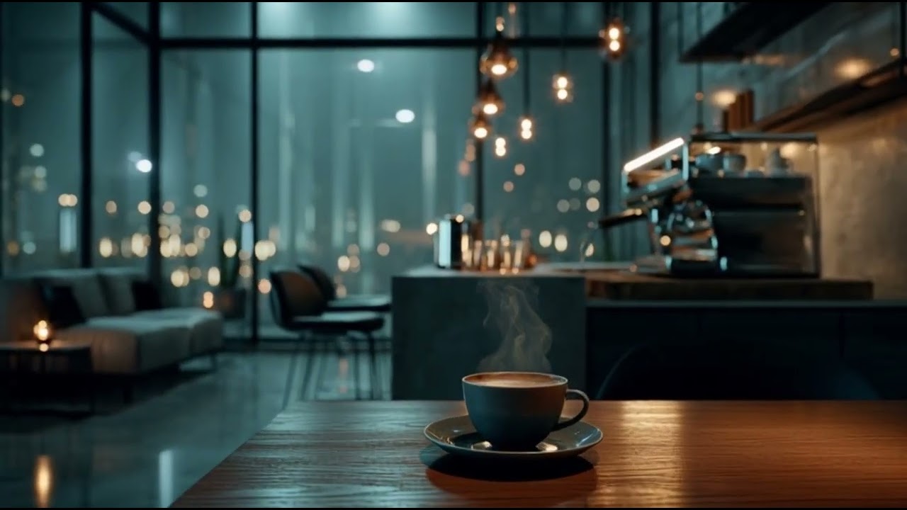 Cozy Café Night Ambience | Warm Coffee Shop Glow, Rainy City Calm