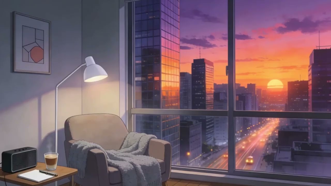 黃昏落地窗前獨坐拿鐵與晚霞共染城市天際線#relaxing #rain #rainsounds #asmr #relax #peace #SleepSounds #RainSound #빗소리
