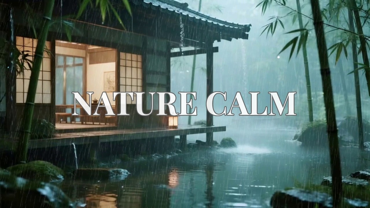 🔴 12 Hours Incredibly Peaceful Heavy Rain Drip at a Bamboo Forest Hut to Stop Thinking.