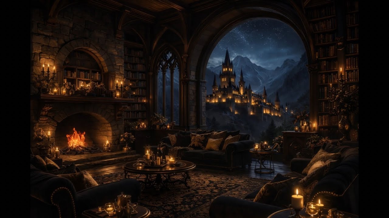 Luxurious Fireplace with Piano Fantasy Music 🎶 | Cozy Dark Fantasy | 3 Hours for Studying & Relaxing