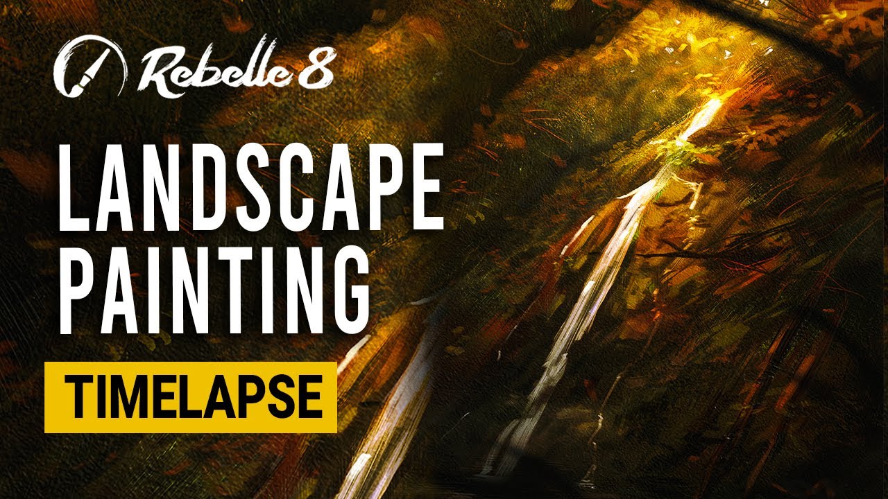 Painting a Digital Autumn Waterfall in Rebelle 8 Pro  - Time Lapse