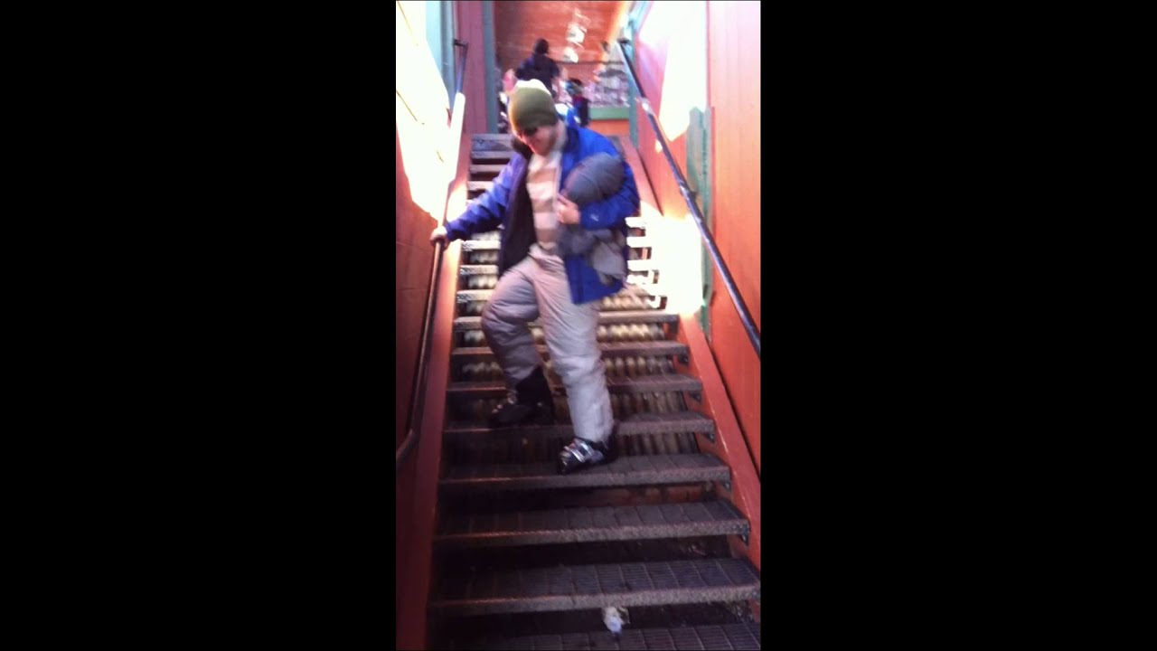 Rad's first stairs in ski boots