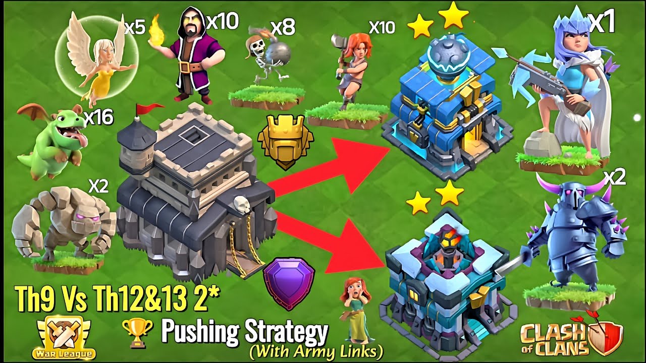 Most Powerful Th9 🆚Th12&Th13 2*Attack Strategy 2024/Best Th9 Pushing Strategy#th9 #th12#clashofclans