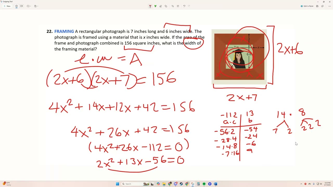 Module 11: Solving quadratic word problems