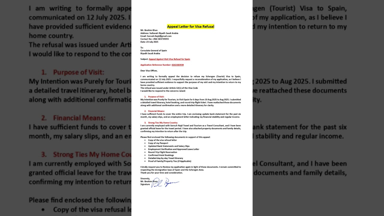 Best Appeal Letter for Visa Refusal | Appeal Letter for visa Rejected | Schengen Visa Appeal Letter