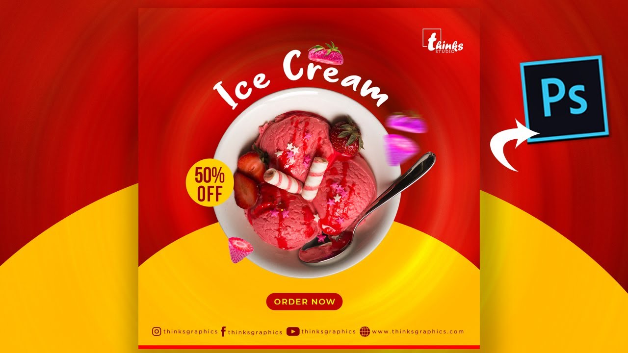 Ice Cream Poster Design in Photoshop for Instagram  | Thinks Graphics