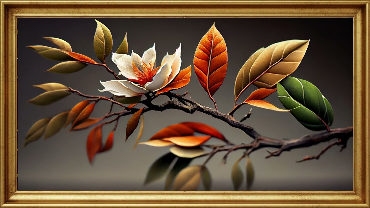 TV Frame 4K Leafy tree branch vibrant autumn