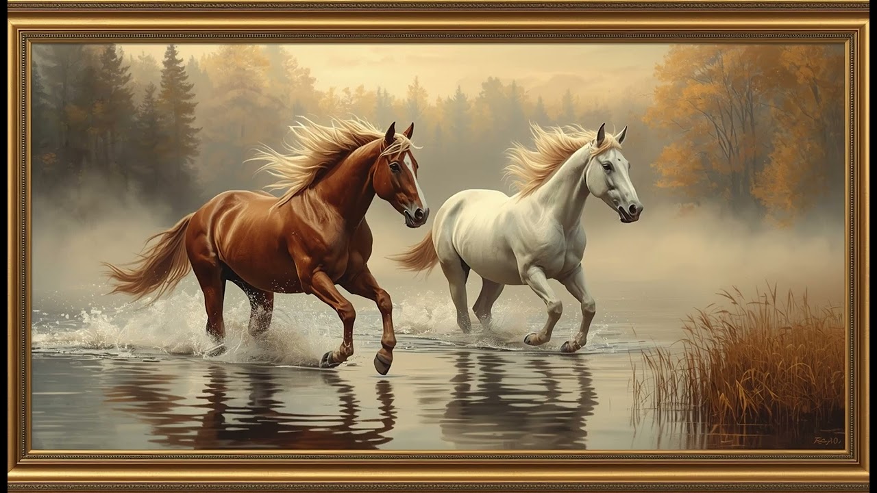 THE ART CORNER | Golden Freedom Horses | Cinematic Nature TV BACKGROUND | Relaxing AI Art 4K