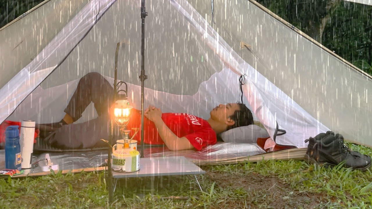 Solo Camping in Long Heavy Rain - Scary Thunderstorm Strike ASMR