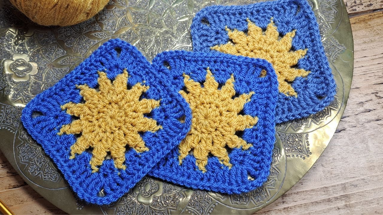 Crochet Sun Granny Square | DIY Celestial Whimsical Y2K Vibes for Blankets, Bags & Decor