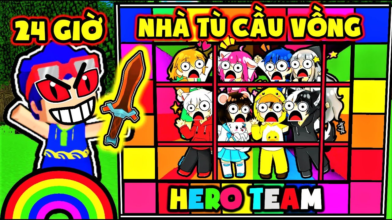 PHONG CẬN THỬ THÁCH 24 GIỜ VƯỢT NGỤC NHÀ TÙ MÀU CẦU VÒNG TRONG MINI WORLD 😂 HERO TEAM YANDERE