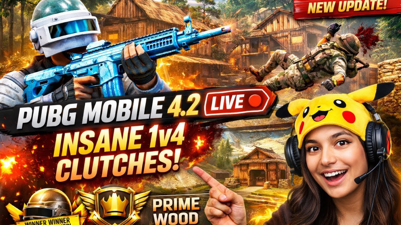 PUBG Mobile 4.2 Live 🔴 | Insane 1v4 Clutches 💥 | Prime Wood Genesis | Pikachulive1