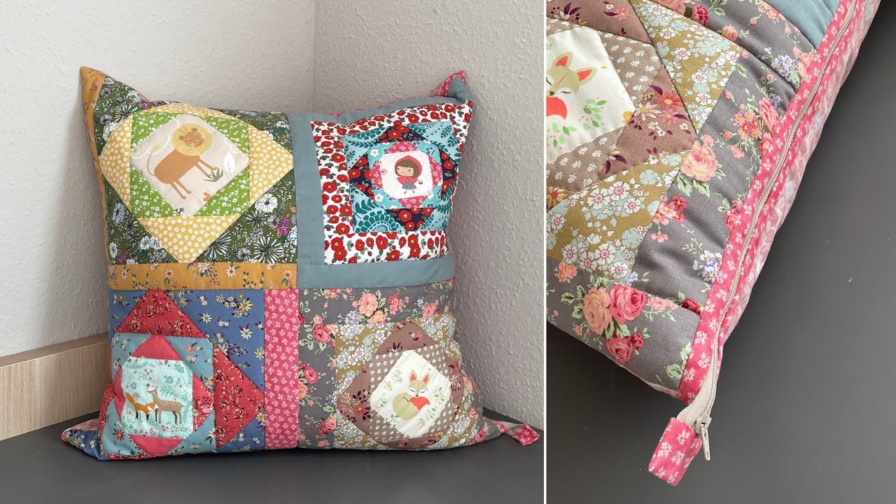 Cushion Cover  with a Zipper | Patchwork Pillow Case | easy Tutorial | 쿠션커버