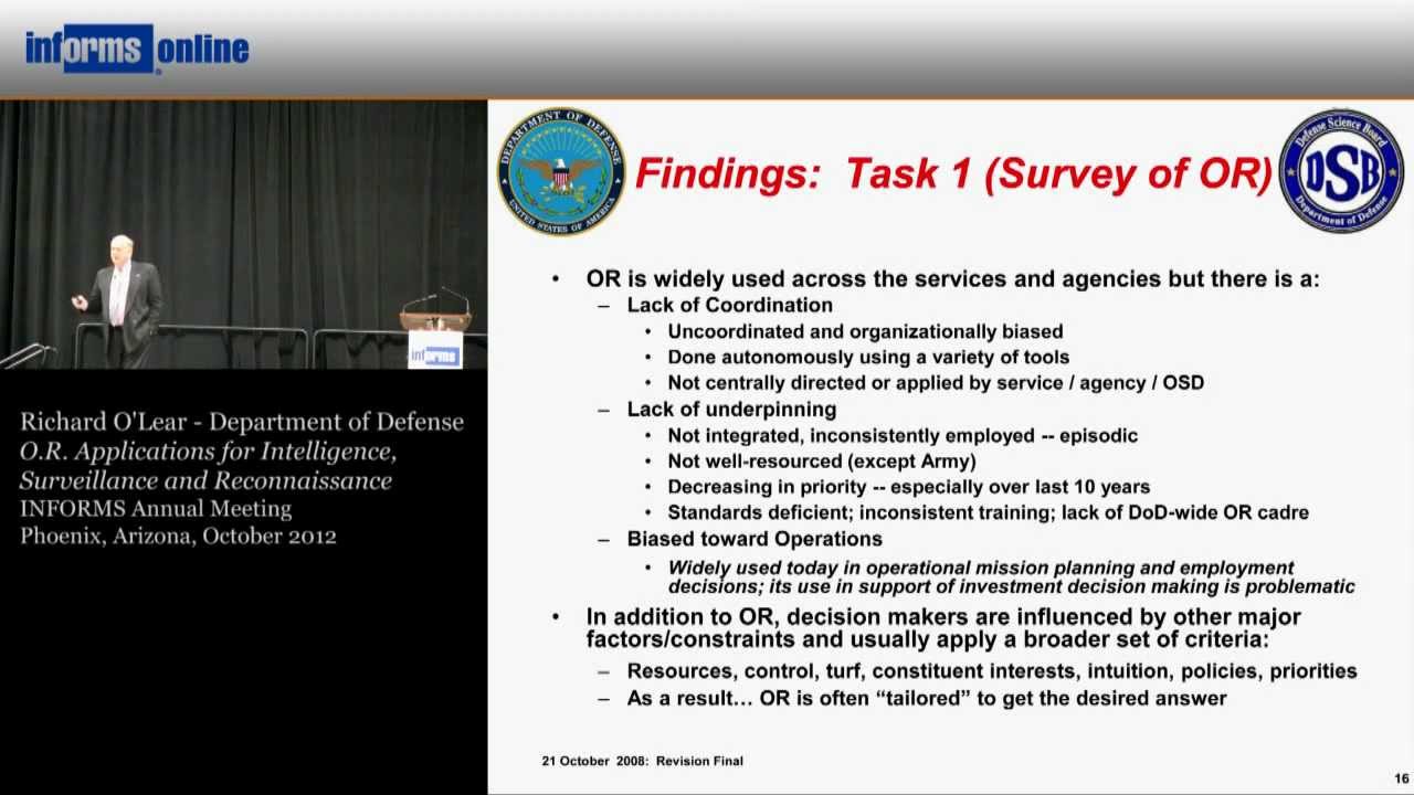 O.R. Applications for Intelligence, Surveillance and Reconnaissance