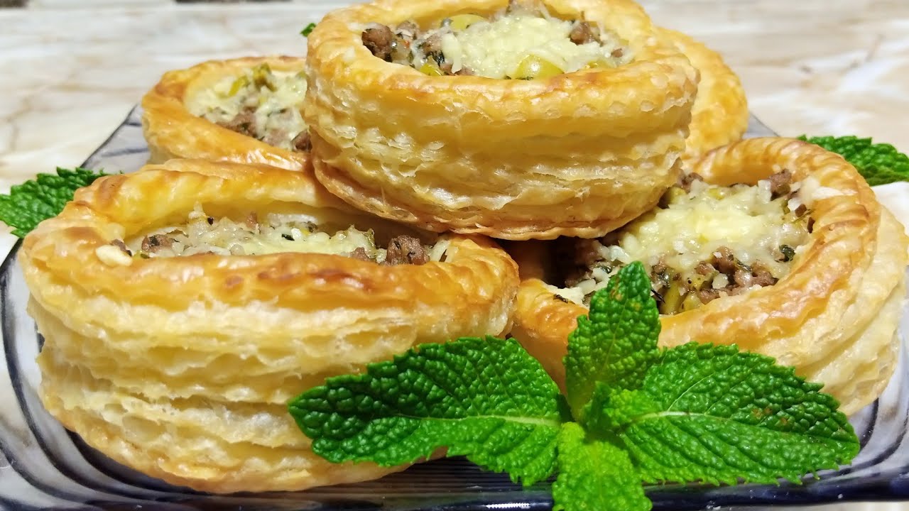 #فولوفون بحشوة الكفتة والفرماج سهلة ولذيذة  #Vol au vent au fromage et viande hachée
