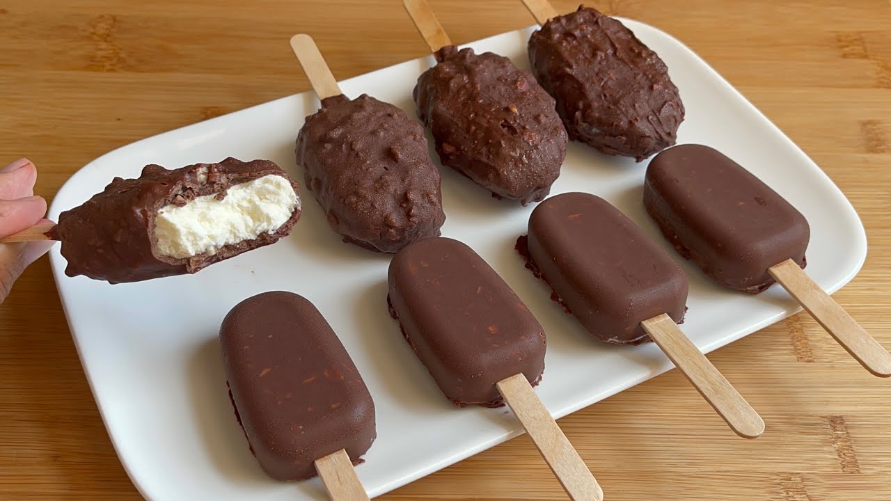 How to make almond chocolate ice cream sicles - ايسكريم منزلي بالشوكلاطة
