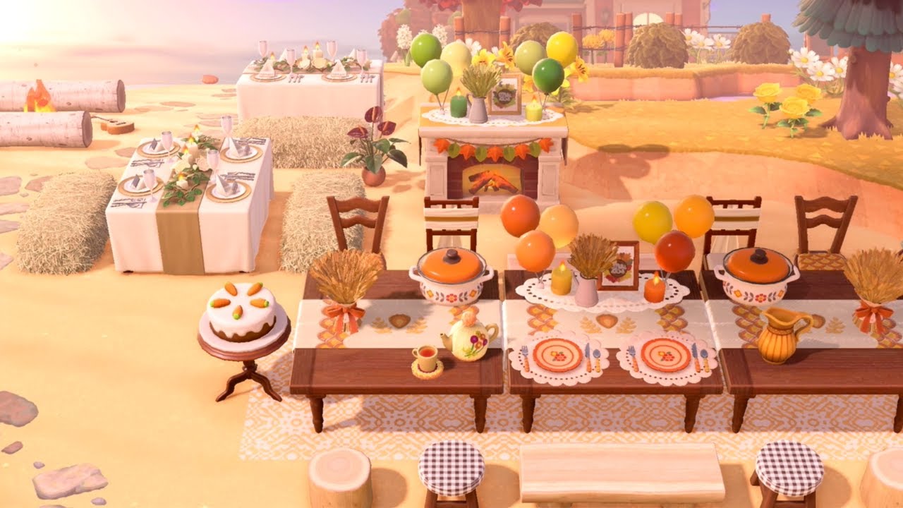 Beach Dinner Party with New Turkey Day Items! | Speed Build | Animal Crossing New Horizons