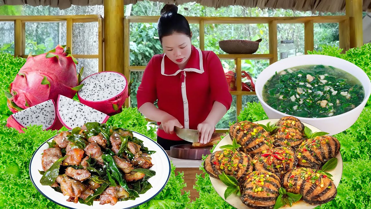 Dinner with Traditional Dishes made from Special Recipe After a Day Harvesting Dragon Fruit