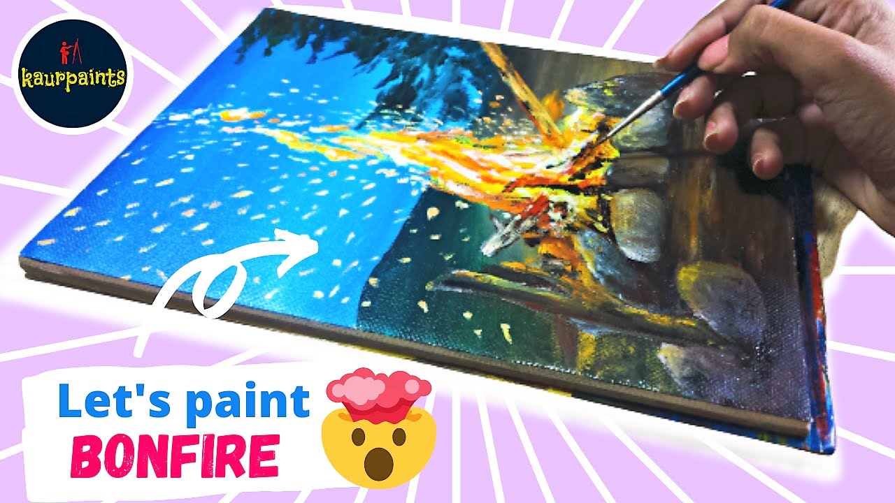 How to paint campfire | acrylic painting bonfire | easy step by step tutorial for beginners | fire