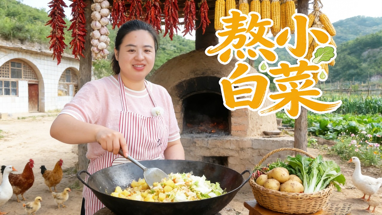 和婆婆下地回来，做一个陕北农家快手菜&mdash;&mdash;熬小白菜，硕宝都多吃了两碗饭！