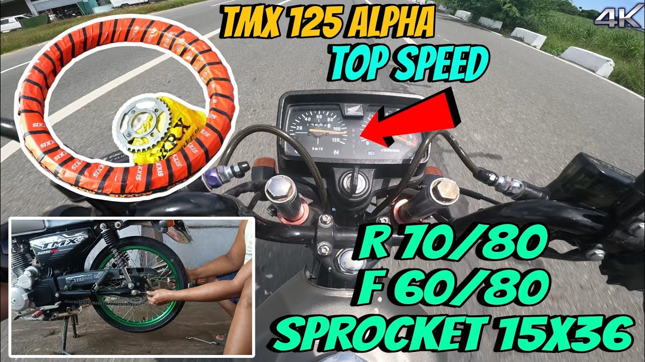 TMX 125 ALPHA TIRES AND SPROCKET SETUP with Top Speed - KAYANG TUMUKOD SPEEDOMETER 👌💯