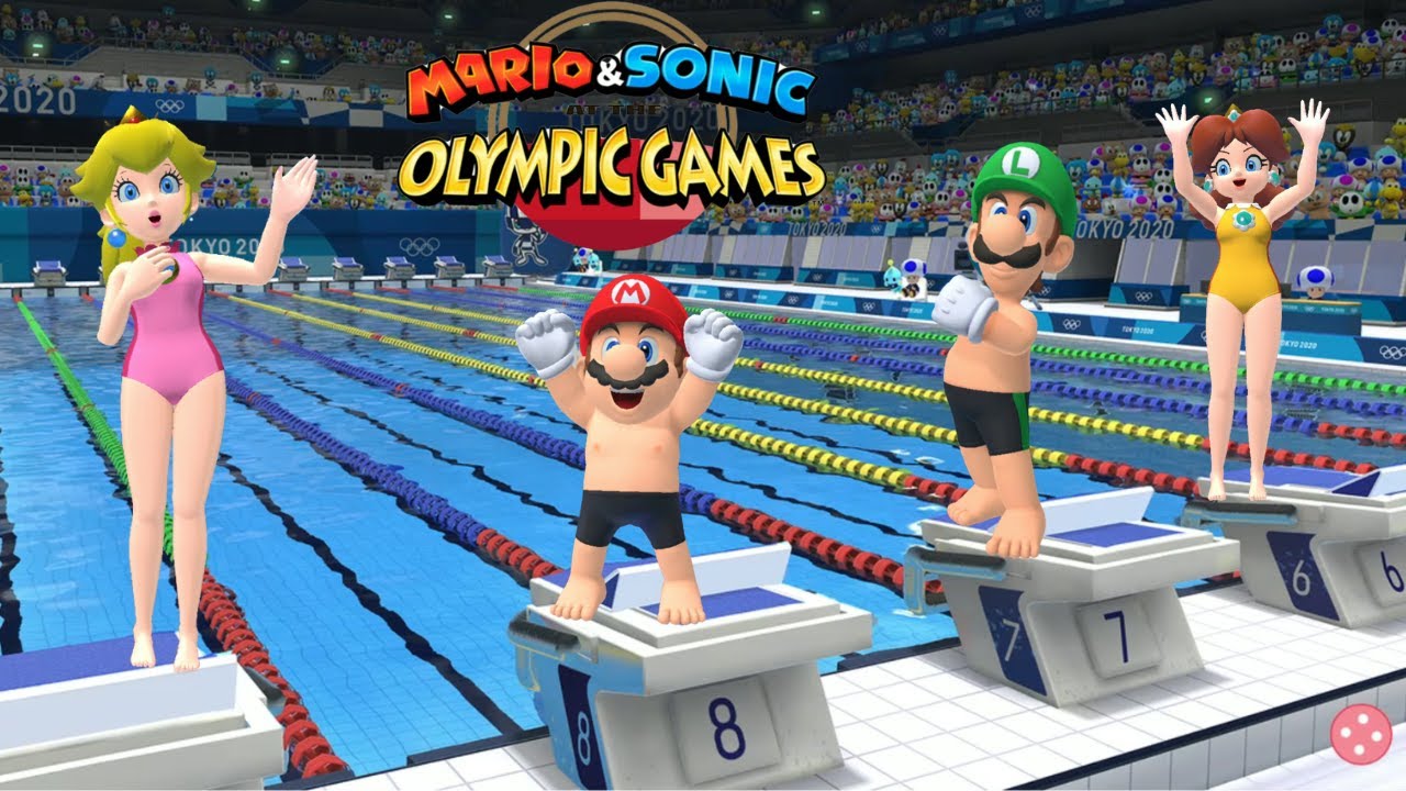 Swimming 100m Hard Mario & Sonic At The Olympic Games Tokyo 2020 Mario Luigi ++++ Shadow ( Switch )