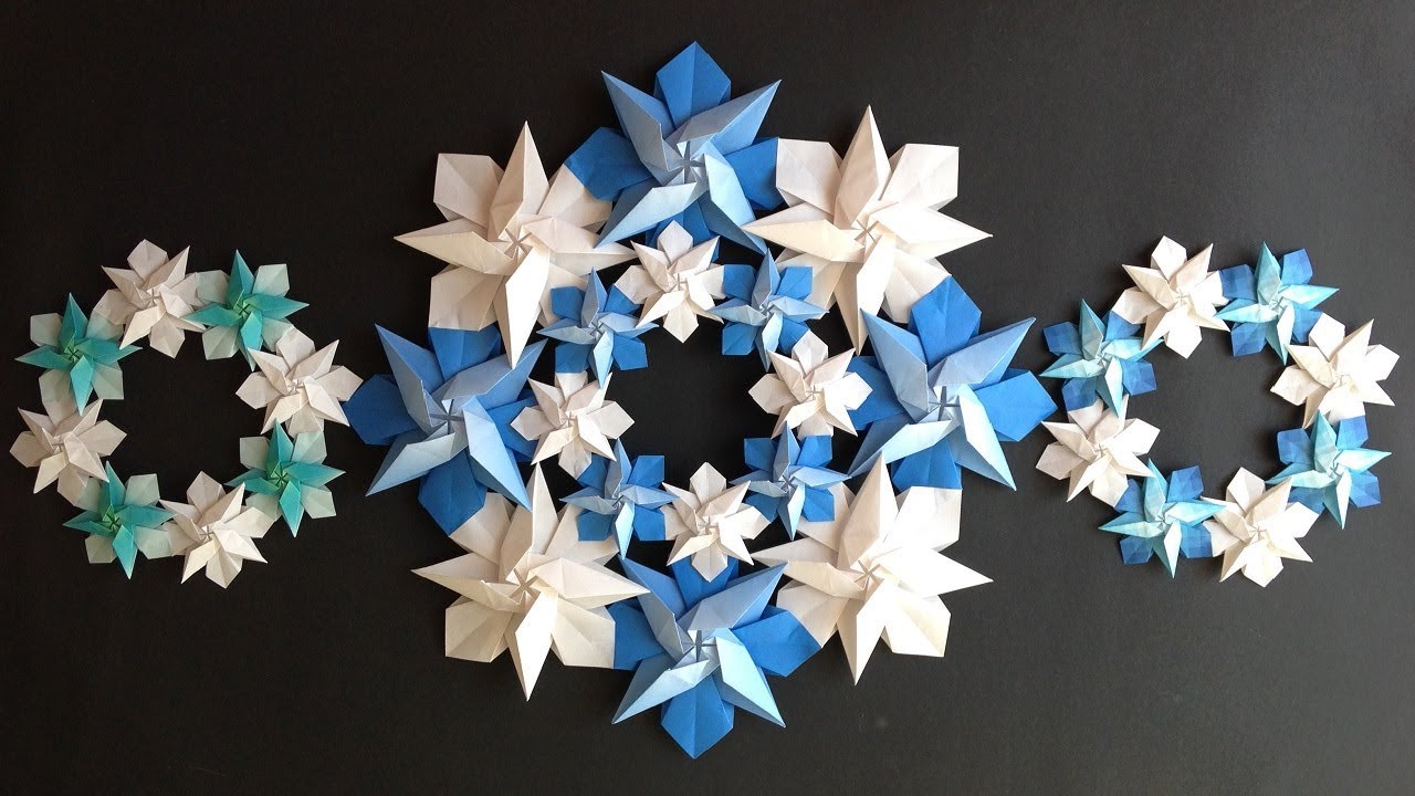 折り紙 雪の結晶のリース 折り方 Origami Snowflake wreath tutorial（niceno1）