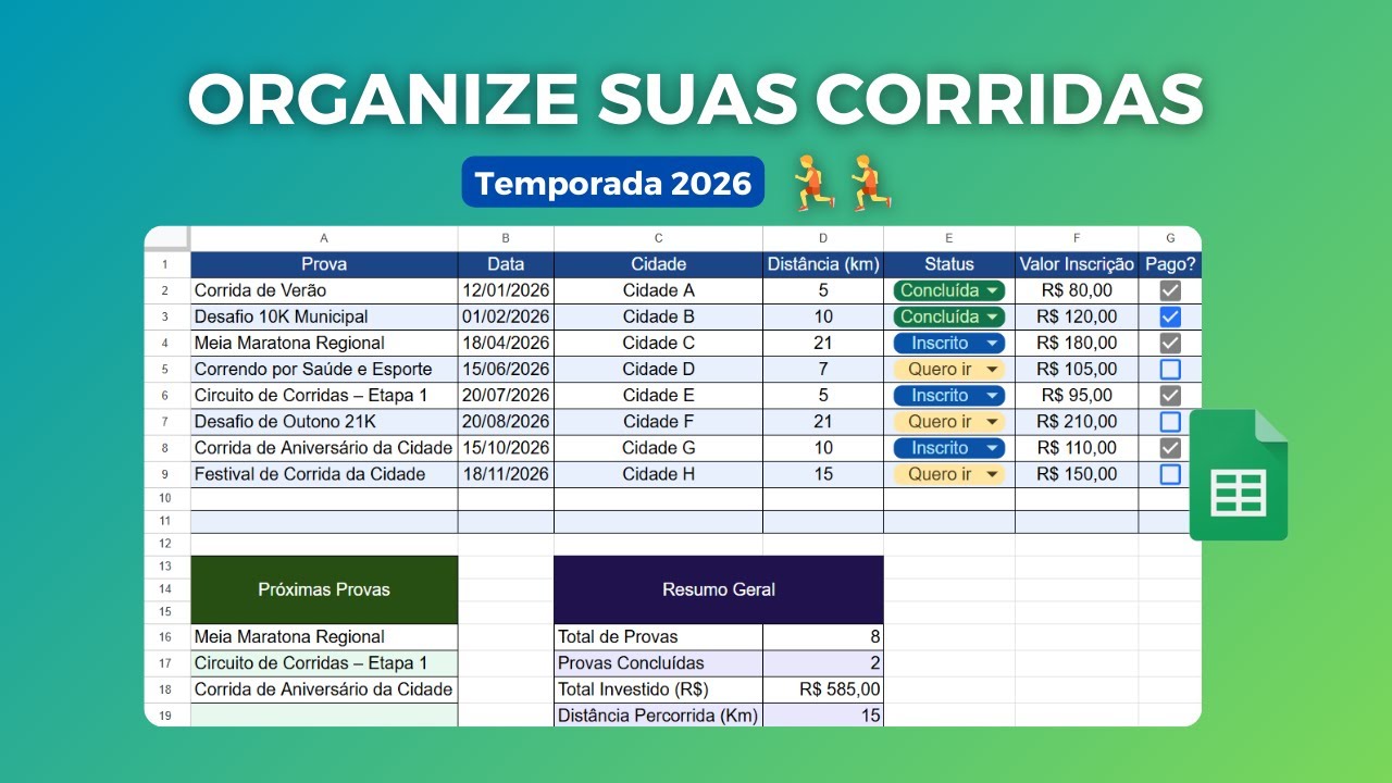 Planilha para Organizar suas Provas de Corrida (Google Planilhas)