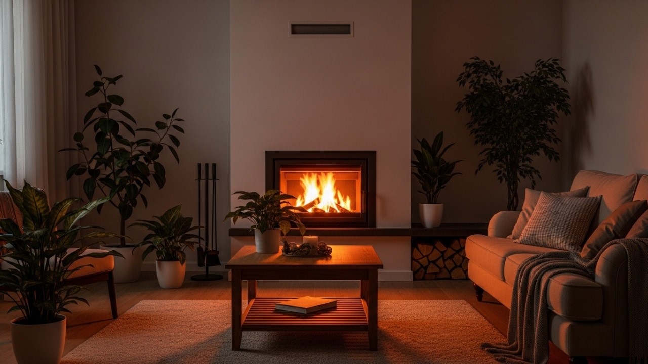 Aesthetic Living Room Fireplace 🌙 Soft Rainy Night Ambience (4K)