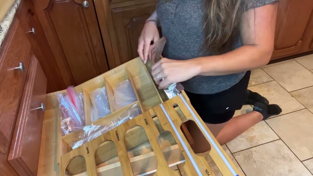 6 in 1 Bamboo Foil and Plastic Wrap Organizer - Heartome Well-organized Ziplock Bag Organizer