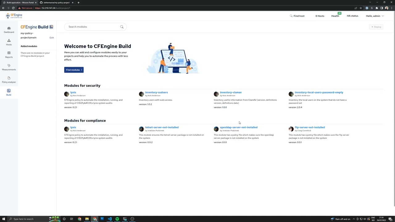 CFEngine Build in Mission Portal Web UI (Developer demo)