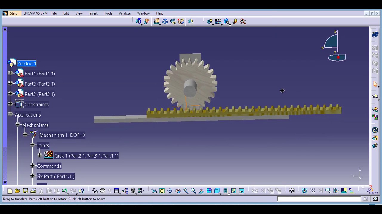 catia v5 assembly and simulation ##52: (rack and pinion)