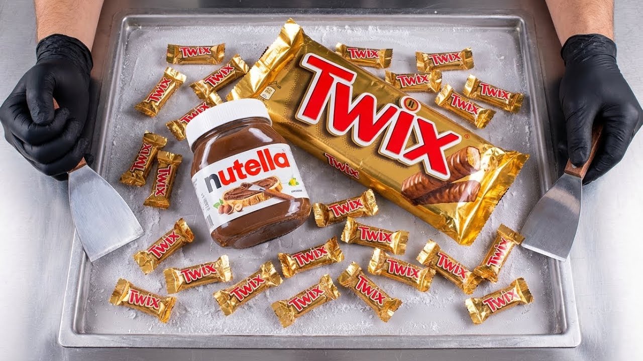 NUTELLA + TWIX = ???  Ice Cream Rolls Most Satisfying   ASMR