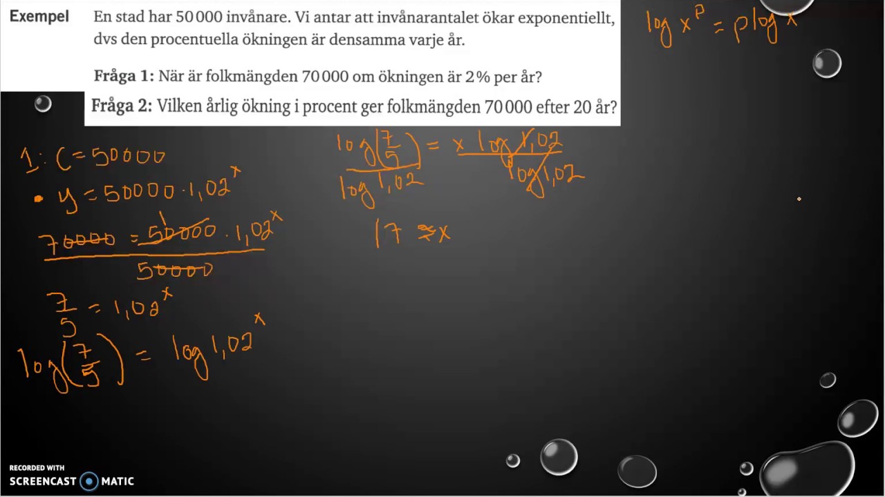 Genomgång av Matematik 5000 2b Kapitel 2 Exponential- och potensfunktioner Tillämpningar del 1