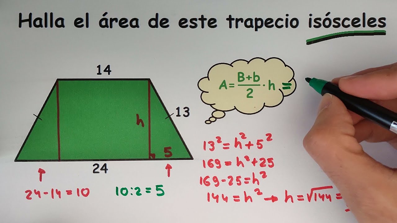 Calcular la altura y el &aacute;rea de un Trapecio Is&oacute;sceles