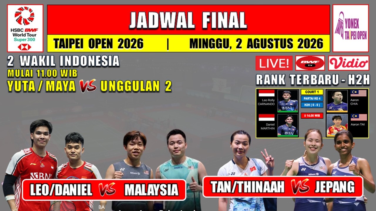 JADWAL FINAL TAIPEI OPEN 2026 HARI INI ~ LEO/DANIEL vs MALAYSIA ~ 3 WAKIL JEPANG