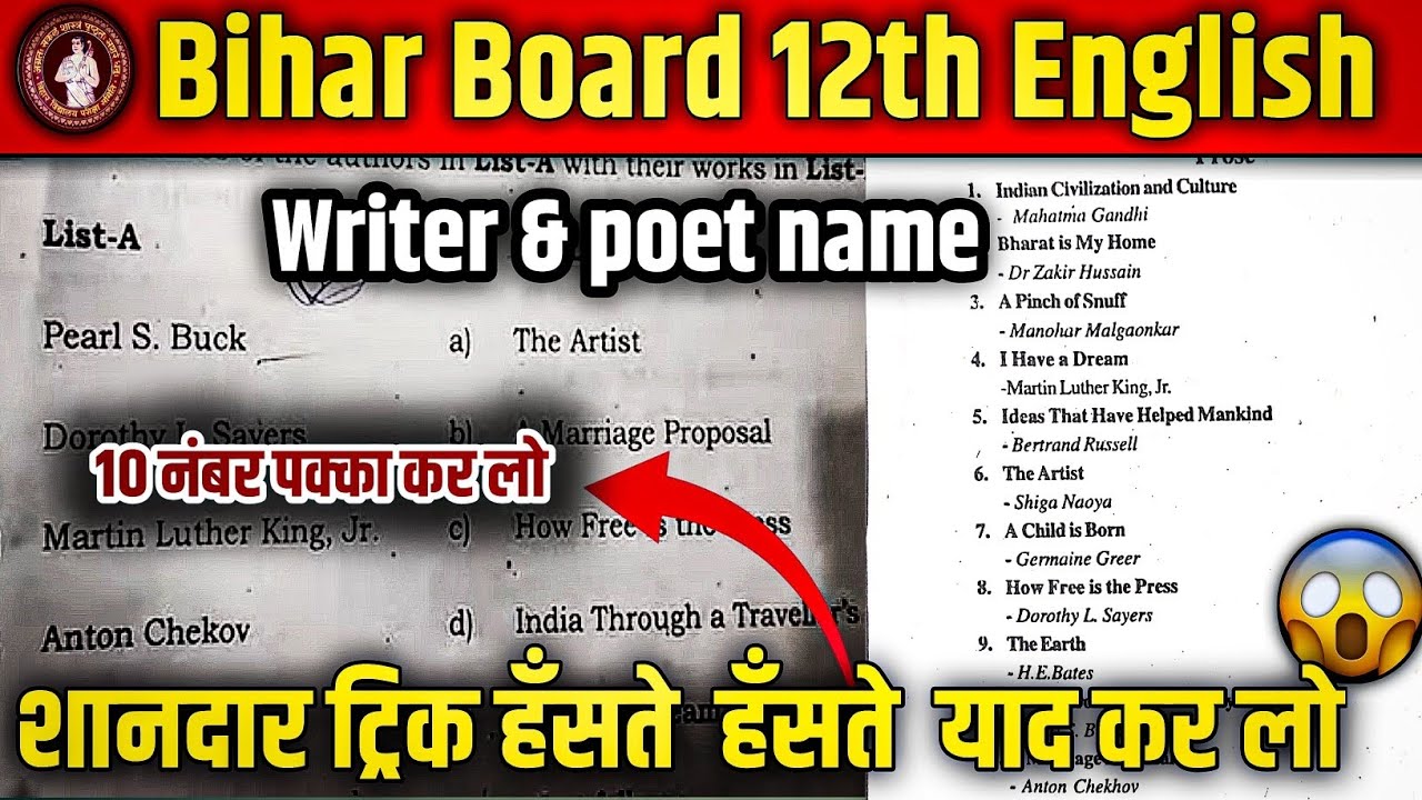 😯Bihar board 12th english writer name trick | chapter and writer name trick 12 class english | Ravi