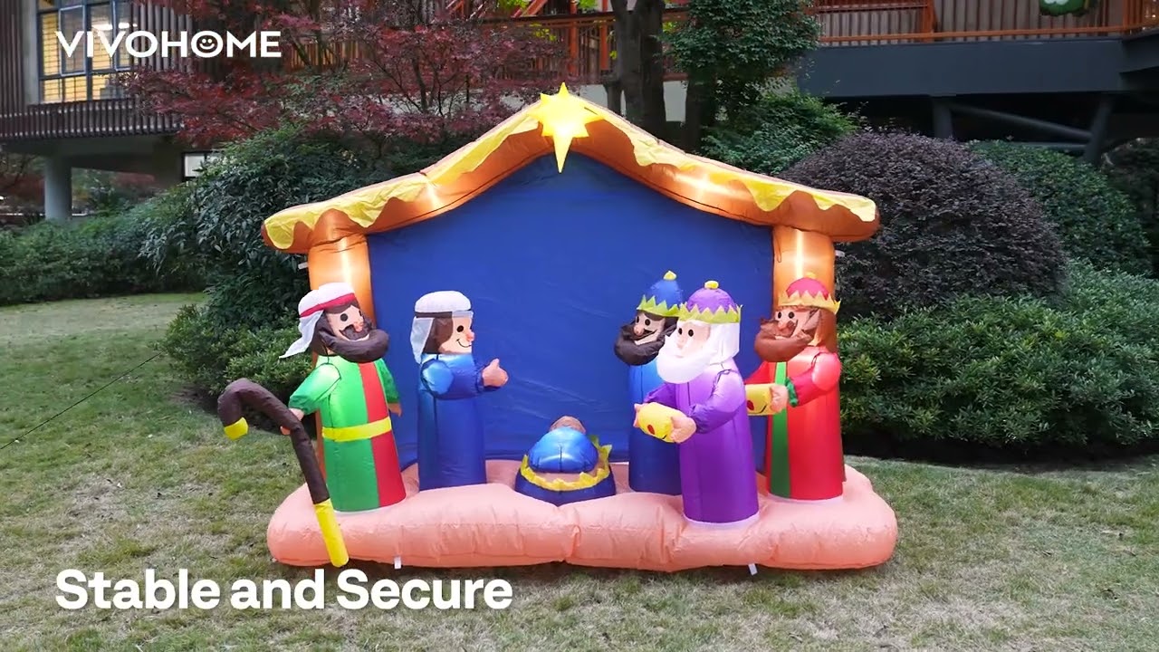 VIVOHOME 8FT Christmas Inflatable Outdoor Decoration, Nativity Scene Set, Navidad Blow Up Yard Decor