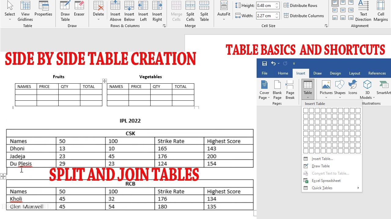 Table tricks and tips in ms word | Table for office works