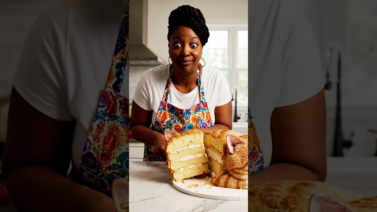 Cat Freaks Out When Woman Cuts Hyper-Realistic Cat Cake! beif😂🍰🐱